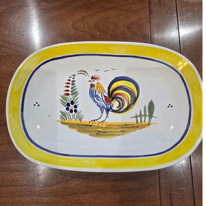 Vintage Henriot Quimper rooster motif oval platter